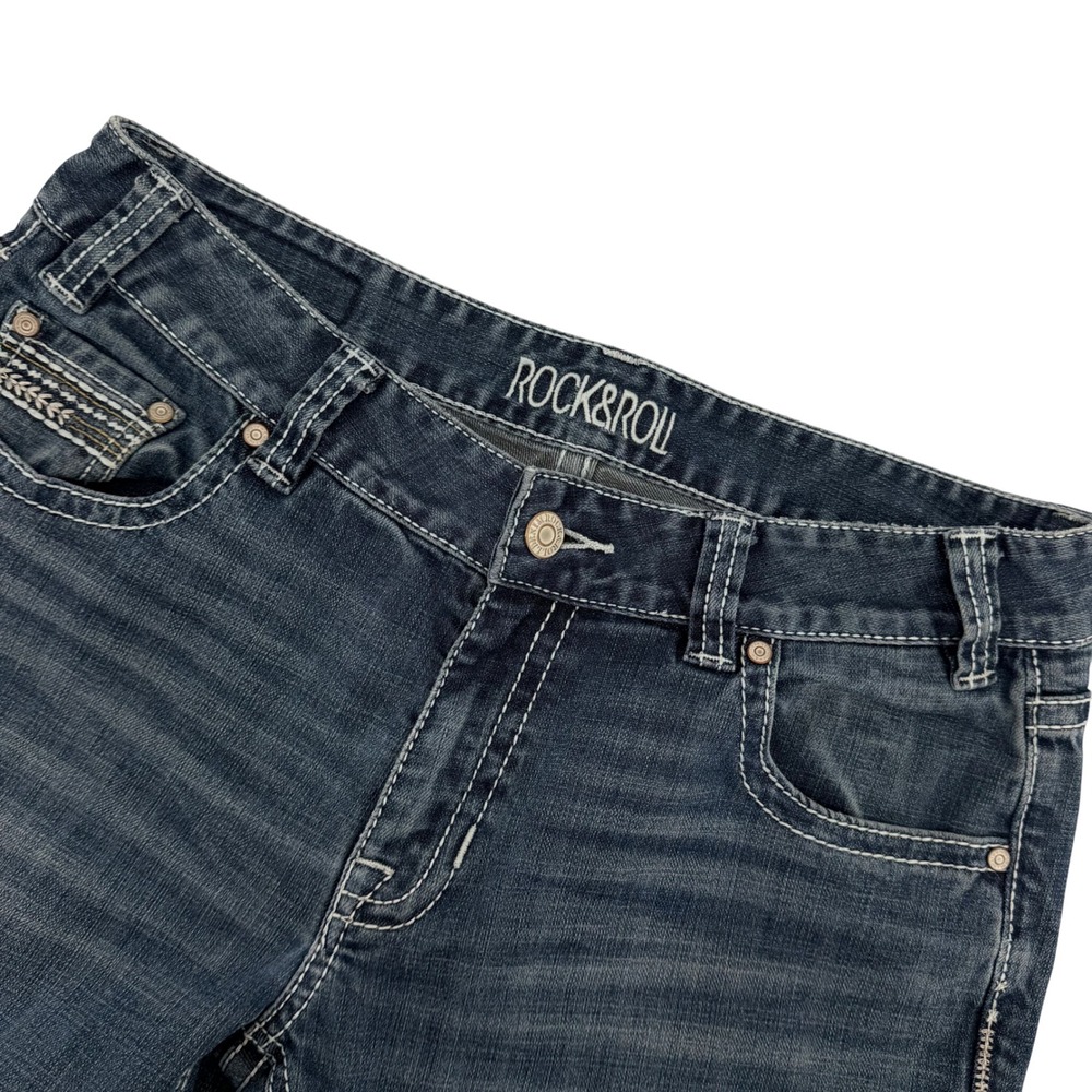 Rock & Roll Cowgirl Boyfriend Jeans Womens 29x38 Dark Wash Embroidered Pocket